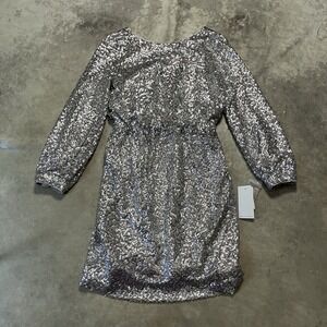 Julia Jordan Dress Womens Sz 8 Silver Metallic All Over Sequin‎ Mini Long Sleeve